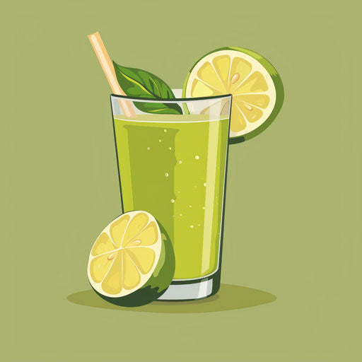 Realistic juice artwork on flat olive background