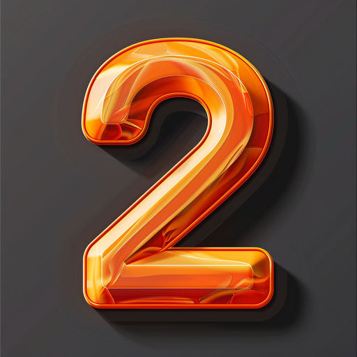 Number 2 clipart in photo realistic style with flat random background, glossy finish and sharp outlines