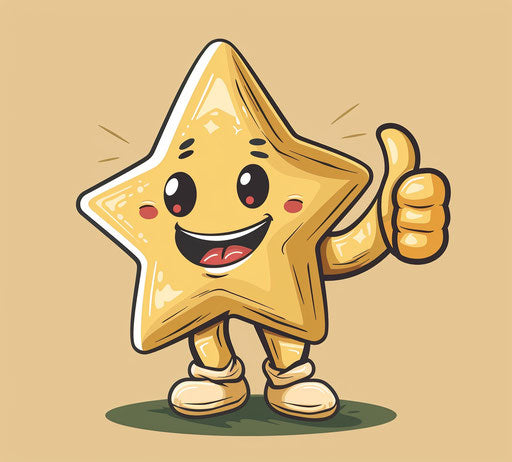 Star character with thumbs up, Zeiss Otus 85mm f/1.4 Apo Planar T* style, light gold and yellow