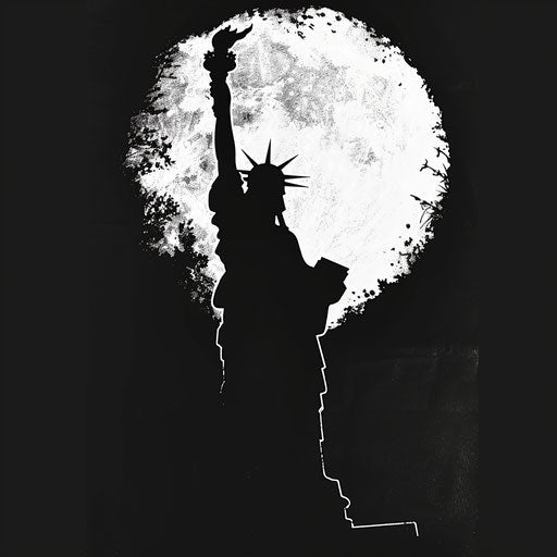Silhouette of the Statue of Liberty in Moonlit Sky