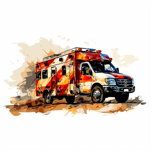 Ambulance clipart in Oil painting style on white background
