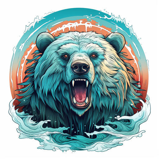 Bear and the letter b, psychedelic realism style