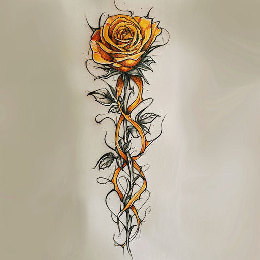 Artistic flat tattoo sketch of a yellow rose intertwined with subtle tribal elements