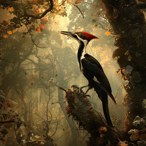 Ivory woodpecker in a fantasy forest