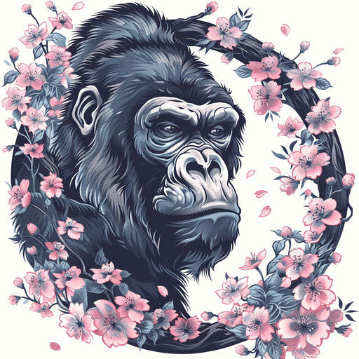 Gorilla among cherry blossoms
