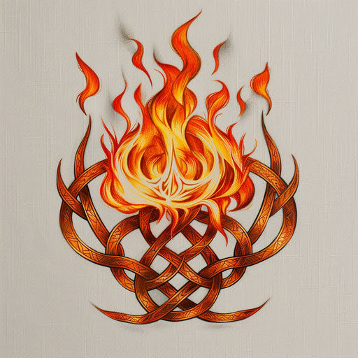 Flame with Celtic knotwork pattern on white canvas