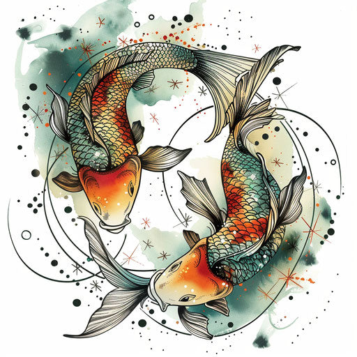 Exotic flat tattoo Pisces constellation with tropical colors