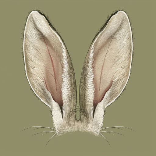 Realistic bunny ears clipart on muted olive background