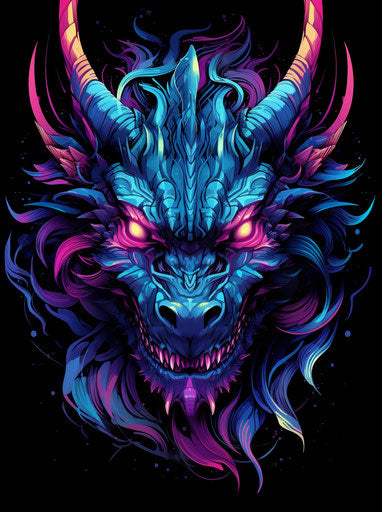Blue and purple dragon, frenetic line work, black and pink, white background, realistic, magewave, dye-transfer, high resolution 93:125