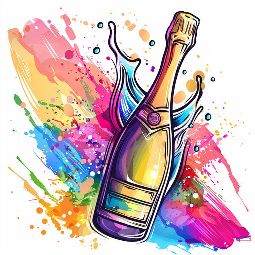 Elegant sketch of popping champagne with festive bubbles