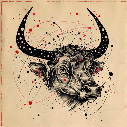 Vintage Taurus constellation tattoo sketch with polka dots