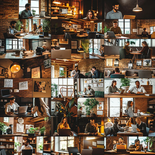 Entrepreneurs brainstorming in co-working space array