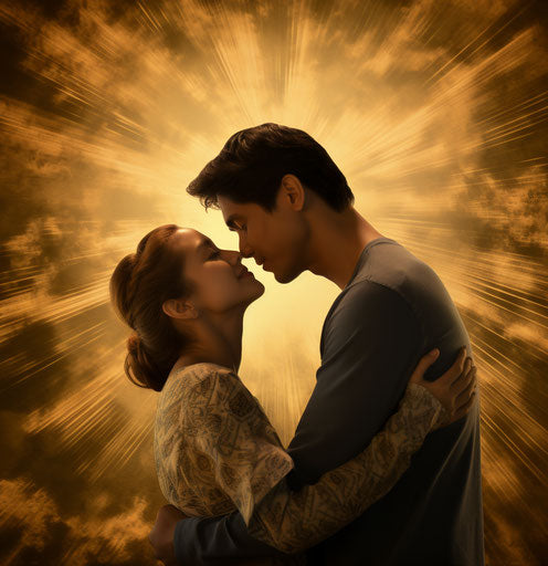 Ogif couples in luminous sfumato style, romantic gestures