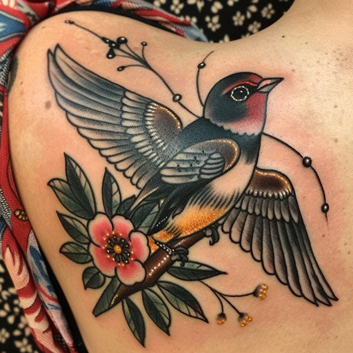 Traditional tattoo of a swallow symbolizing freedom and loyalty