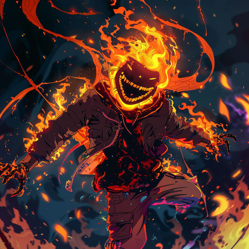 Smiling face with flames on its mask