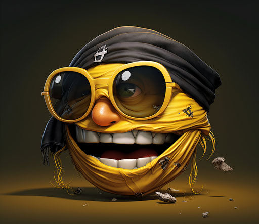 Pirate emoticon bandanna glasses, fish-eye lens, yellow black