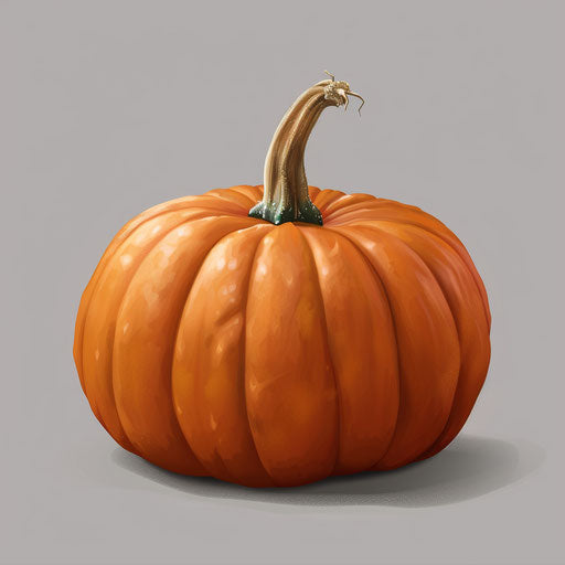 Cute realistic pumpkin on flat metallic silver background
