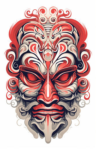 Tribal tattoo with red face on white, elegant style