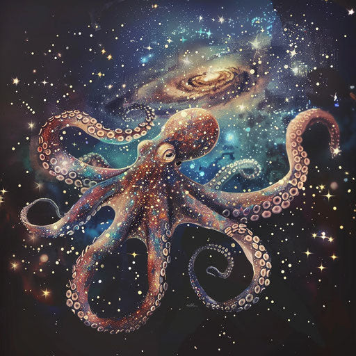 Celestial octopus with starry tentacles