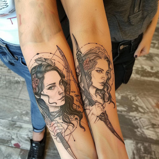 Mother and daughter tattoos with medieval fantasy