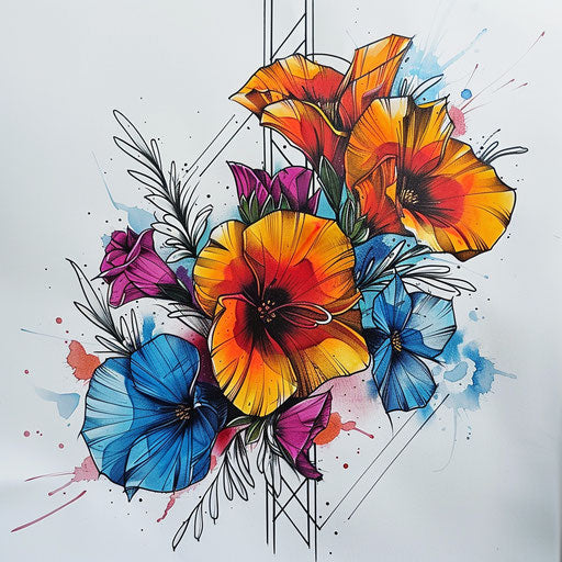 Geometric tattoo sketch of October birth flowers