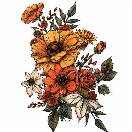 Hand-drawn autumnal floral bouquet