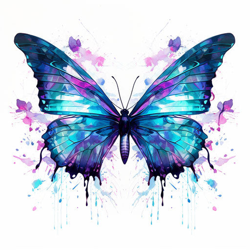 Watercolor butterflies with purple-blue patterns