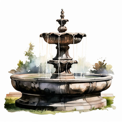 Fountain illustration in the style of Chiaroscuro Art, on white background