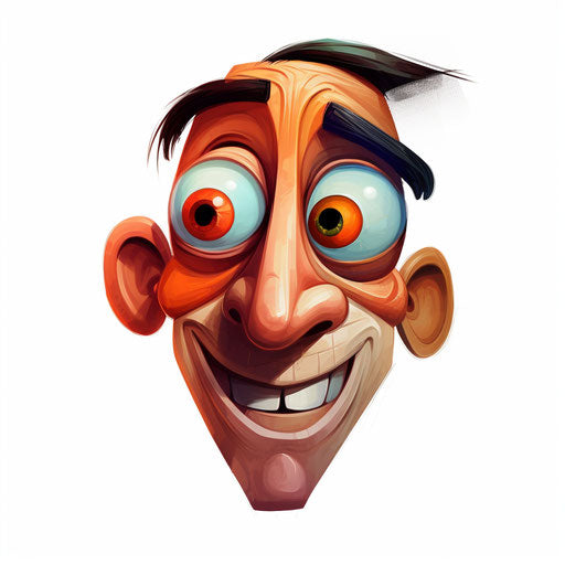 Cartoon face in the style of Oil painting on white background