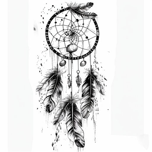 Bohemian-style tattoo design with a dreamcatcher incorporating beach elements