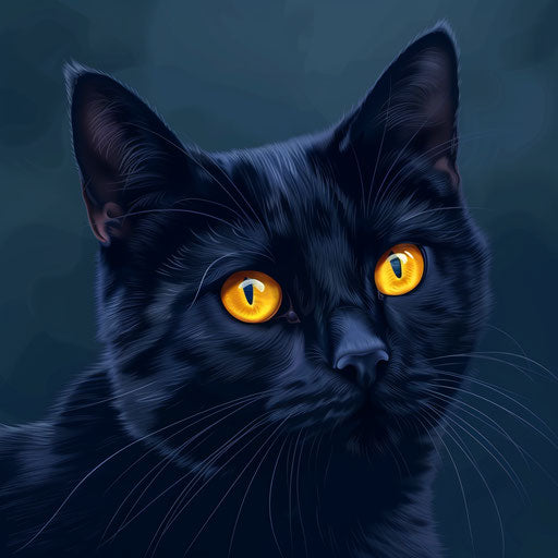 Realistic cartoon cat on flat indigo background