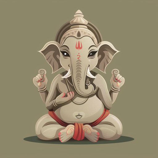 Ganpati clipart with flat, muted olive background