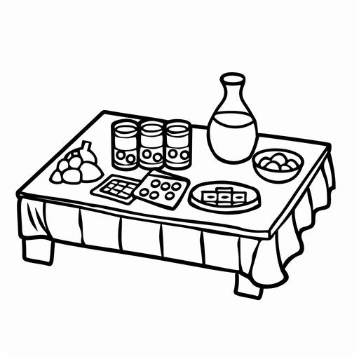 Bingo table with cards and markers. Coloring book page