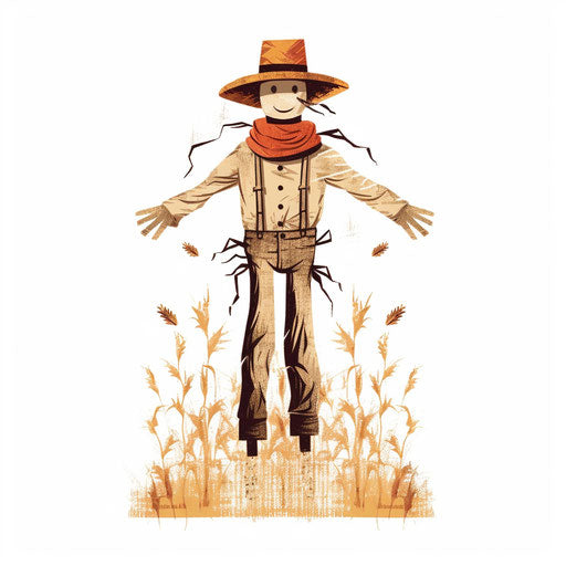 Minimalist scarecrow illustration on white background