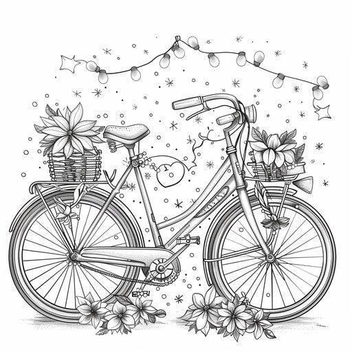 Night ride on a bike adorned with fairy lights and flowers