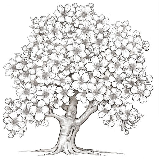 Detailed cherry blossom tree. Coloring book page