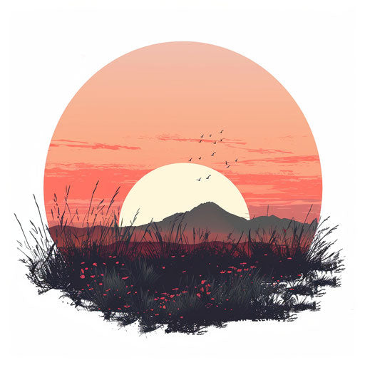Realistic sunset clipart on flat white background