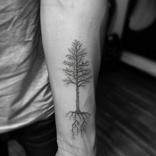 Minimalistic tree tattoo with fine lines