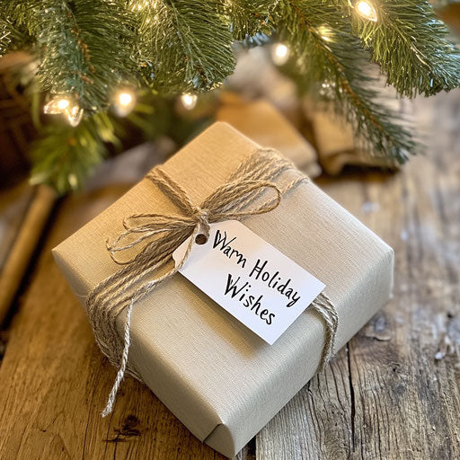 Warm Holiday Wishes under the twinkling Christmas tree