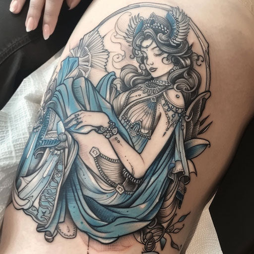 Moon goddess tattoo in neo-traditional style