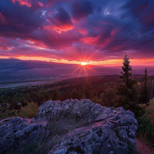 Vitosha in vibrant sunset, in the style of Sean Bagshaw