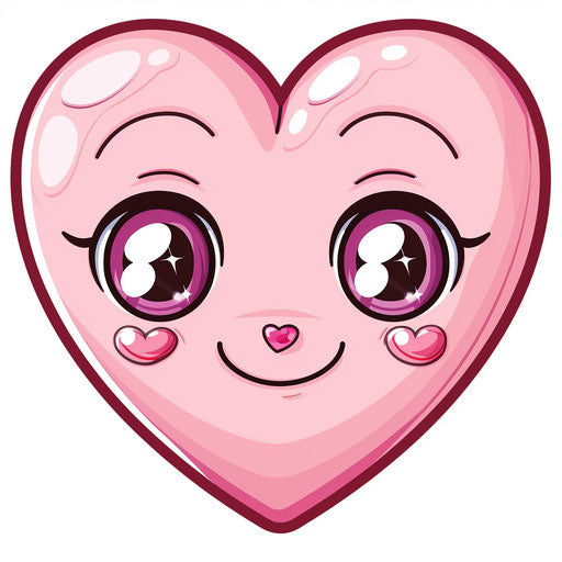 Cute pink heart with face on white background
