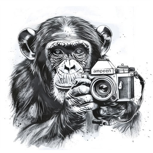 Monkey with camera, detailed and creative tattoo on white background