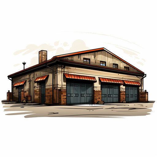 Warehouse clipart in the style of Chiaroscuro Art on white background