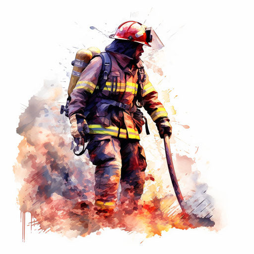 Fireman illustration in the style of Impressionistic Art, on white background