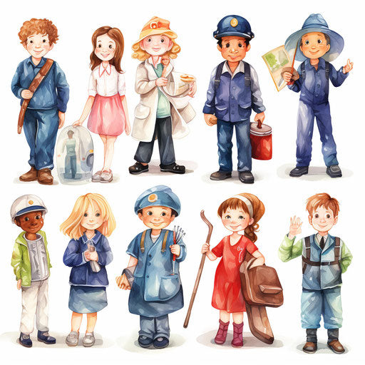 Community helpers clipart in the style of Impressionistic Art