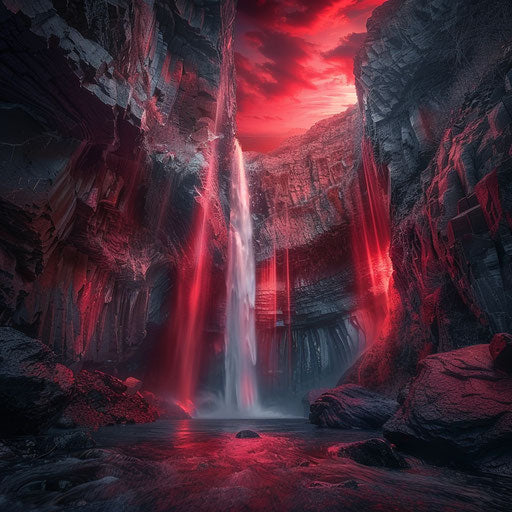 Ruby Falls with strong flow and moody ambiance