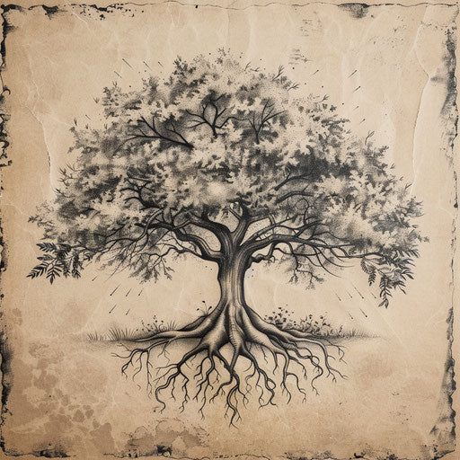 Vintage style tree of life tattoo drawing