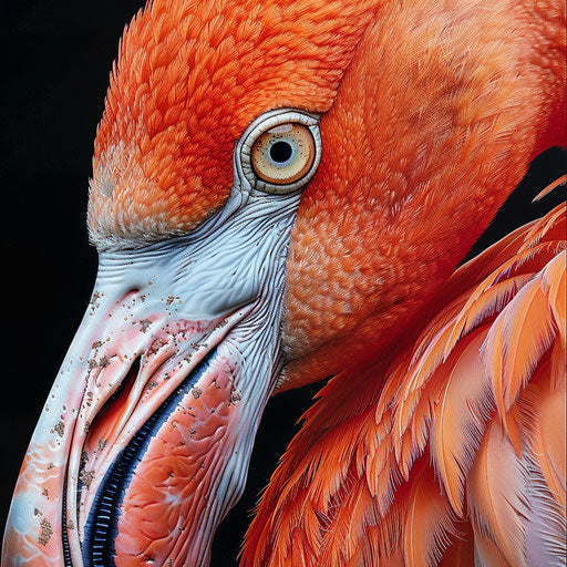 Flamingo eye with detailed feathers