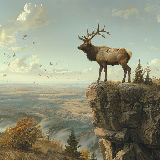 Elk overlooking vast wilderness